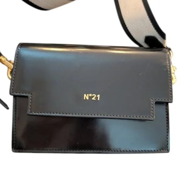 No. 21 Mini Baguette Small Logo Strap Crossbody Webbing Foldover Handbag Purse